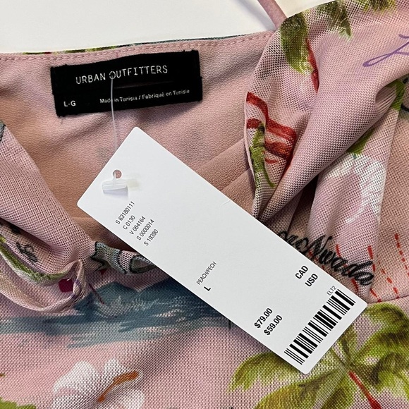 NWT Urban Outfitters Elodie Mesh Mini Dress in Pink Vacation Print - Picture 4 of 4